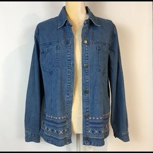 Denim & Co M Denim Jacket Shirt Embroidered